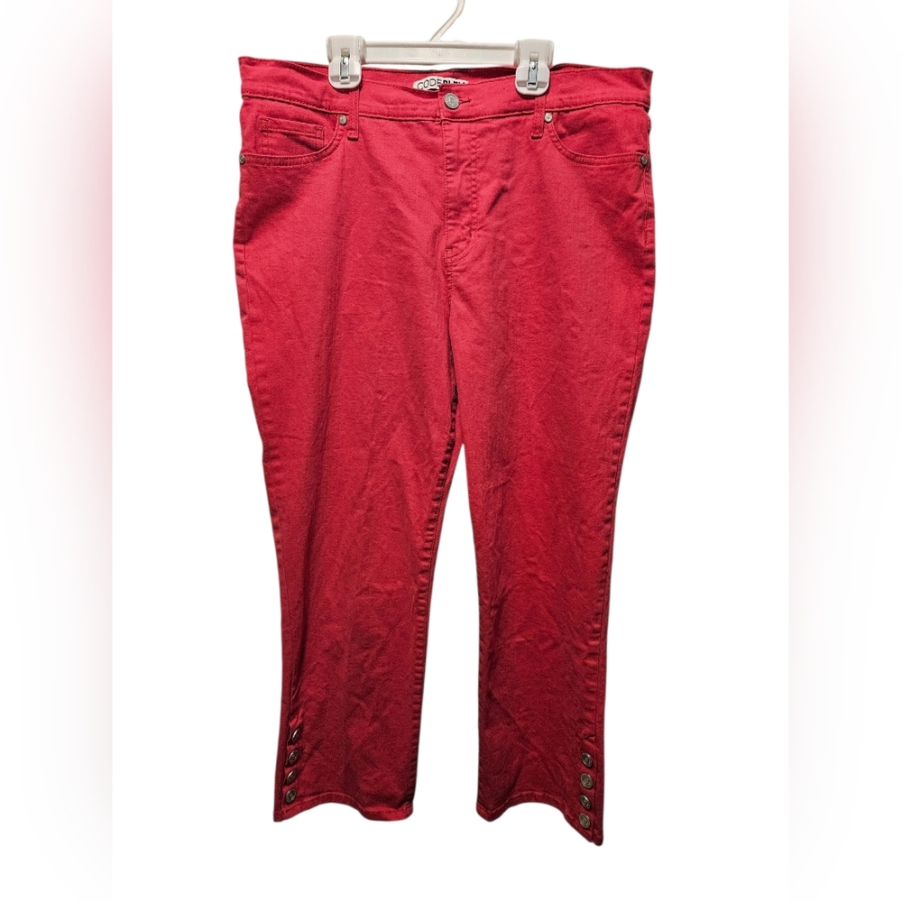 Code Bleu Chelsea Pink Cropped Jeans with Snap Button Hem High Rise, Size 14 Reg